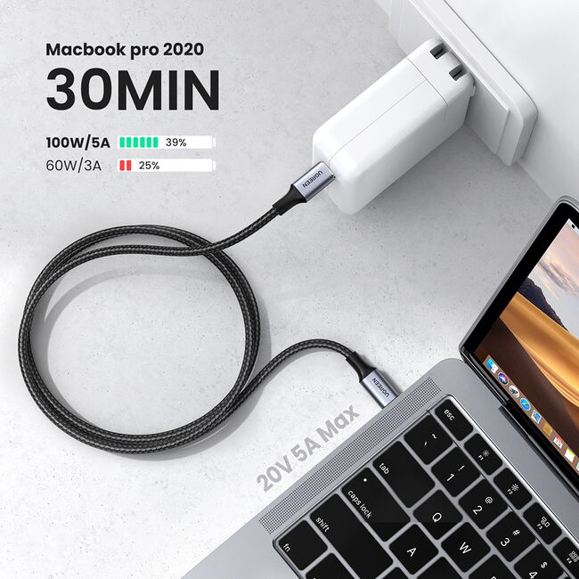 Cablu de Date USB-C la Type-C, PD100W, 5A, 480Mbps, 1m - Ugreen US316 (70427) - Black
