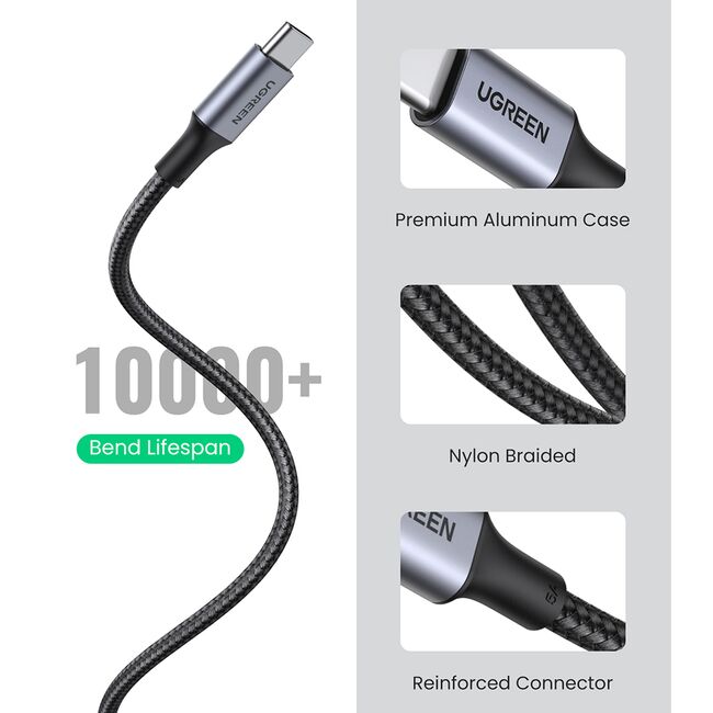 Cablu de Date USB-C la Type-C, PD100W, 5A, 480Mbps, 1m - Ugreen US316 (70427) - Black