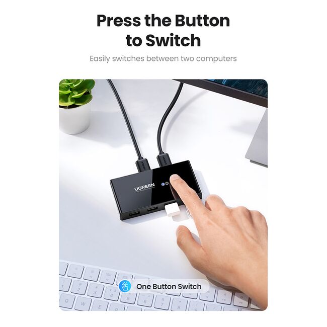 Docking Station 4x USB-A, 2x USB Cable, Plug & Play, LED, 5Gb/s, 1.5 m - Ugreen Sharing Switch Box US216 (30768) - Black