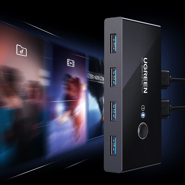 Docking Station 4x USB-A, 2x USB Cable, Plug & Play, LED, 5Gb/s, 1.5 m - Ugreen Sharing Switch Box US216 (30768) - Black