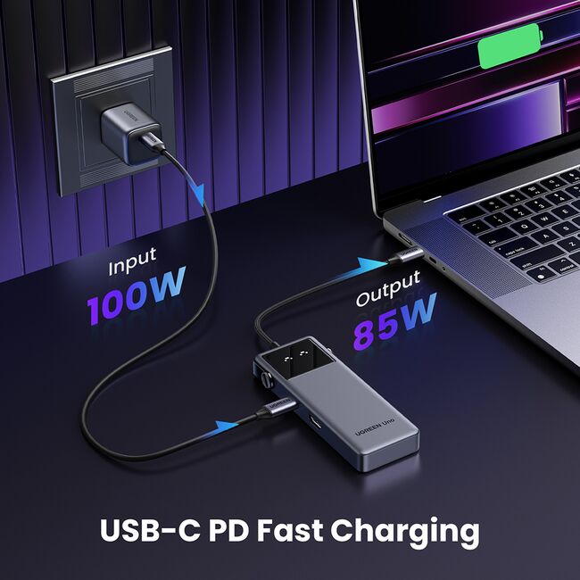 Docking Station 2x USB, 2x Type-C, HDMI, 10Gb/s, 4K, Display LED, Slot Card - Ugreen Uno 6in1 CM888 (35998) - Black