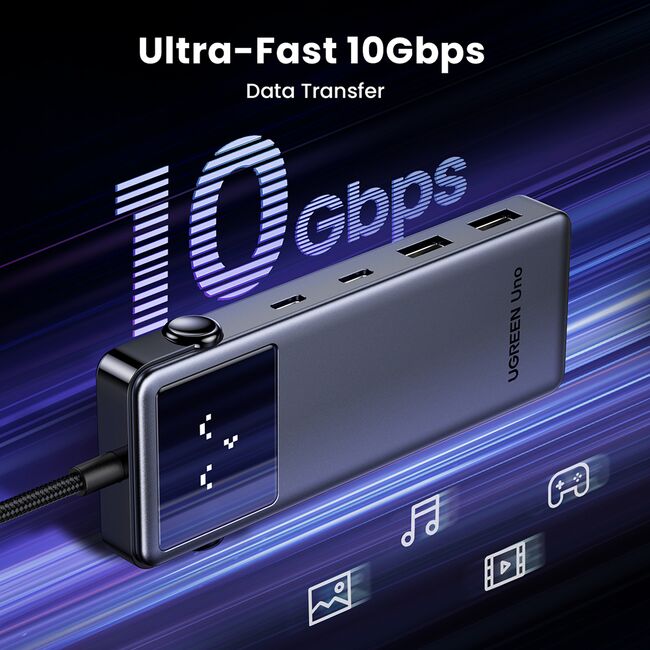 Docking Station 2x USB, 2x Type-C, HDMI, 10Gb/s, 4K, Display LED, Slot Card - Ugreen Uno 6in1 CM888 (35998) - Black