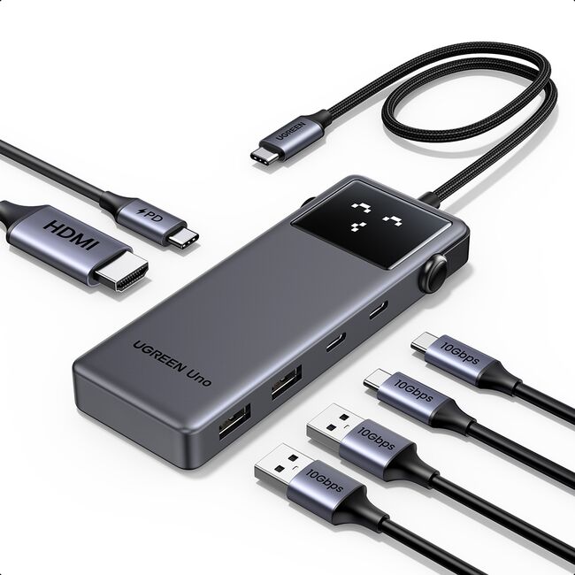 Docking Station 2x USB, 2x Type-C, HDMI, 10Gb/s, 4K, Display LED, Slot Card - Ugreen Uno 6in1 CM888 (35998) - Black