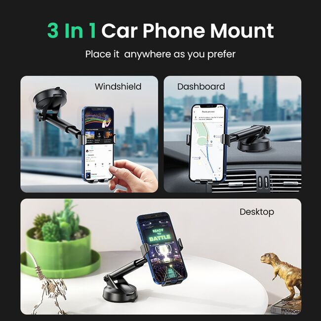 Suport de Telefon pentru Bord si Parbriz cu Ventuza, 360°, 4.7" - 7" - Ugreen LP200 (60990B) - Black