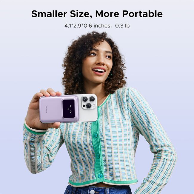 Baterie Externa Wireless cu Display 5000mAh, USB-C, 18W, 5V/3A - Ugreen PB571 (35606B) - Purple