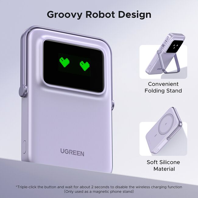 Baterie Externa Wireless cu Display 5000mAh, USB-C, 18W, 5V/3A - Ugreen PB571 (35606B) - Purple