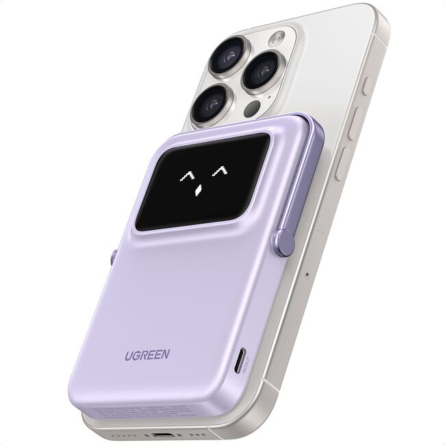 Baterie Externa Wireless cu Display 5000mAh, USB-C, 18W, 5V/3A - Ugreen PB571 (35606B) - Purple