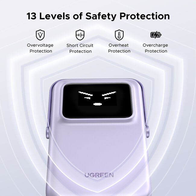 Baterie Externa Wireless cu Display 5000mAh, USB-C, 18W, 5V/3A - Ugreen PB571 (35606B) - Purple