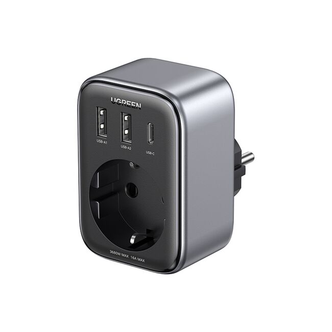 Incarcator pentru Priza 2x USB, USB-C, AC, 2990W, 13A, PD30W, 3A, QC4+ - Ugreen CD268 (CD314) - Black