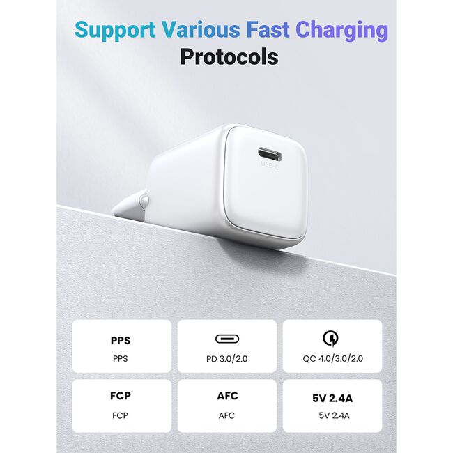 Incarcator USB-C, GaN, Fast Charging, 20W, 3A, QC4.0+ - Ugreen Nexode CD319 (15324) - White