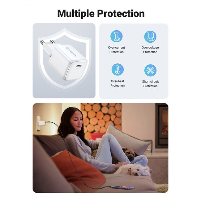 Incarcator USB-C, GaN, Fast Charging, 20W, 3A, QC4.0+ - Ugreen Nexode CD319 (15324) - White