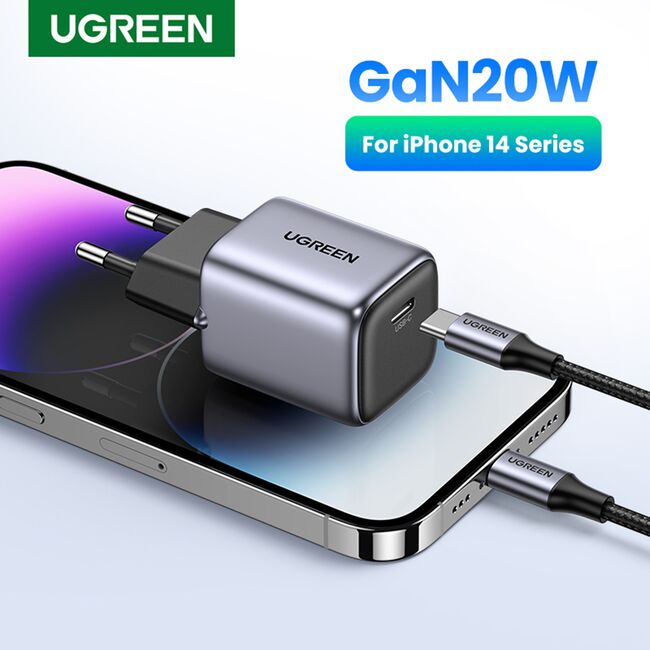 Incarcator USB-C, GaN, Fast Charging, 20W, 3A, QC4.0+ - Ugreen Nexode CD318 (90664) - Grey