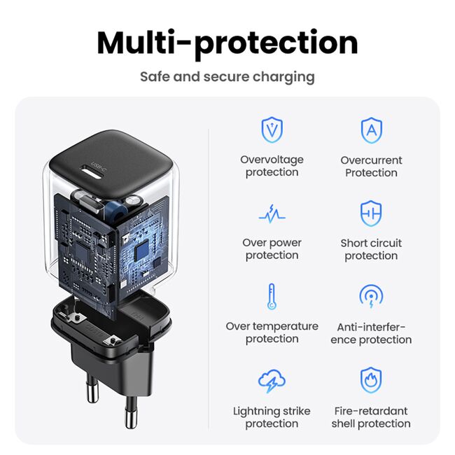 Incarcator USB-C, GaN, Fast Charging, 20W, 3A, QC4.0+ - Ugreen Nexode CD318 (90664) - Grey