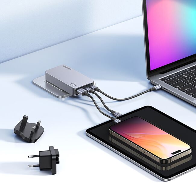 Incarcator pentru Priza USB, 2x Type-C, GaN, Fast Charging, 65W, 3A, PD3.0, QC4.0+ - Ugreen Nexode Pro X753 (25356) - Grey