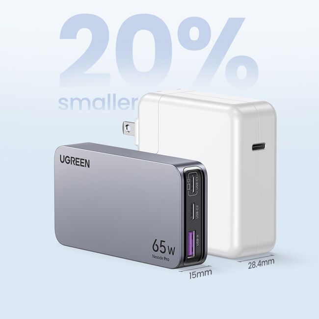 Incarcator pentru Priza USB, 2x Type-C, GaN, Fast Charging, 65W, 3A, PD3.0, QC4.0+ - Ugreen Nexode Pro X753 (25356) - Grey