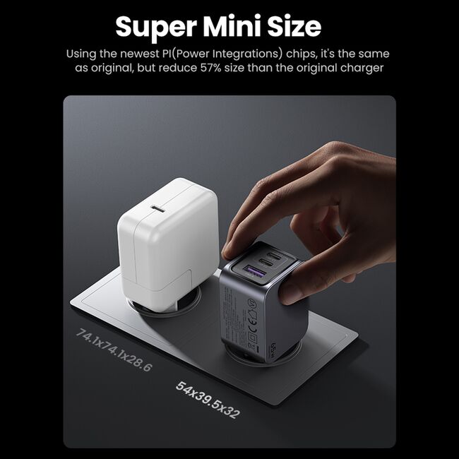 Incarcator USB, 2x Type-C, GaN, Fast Charging, 65W, 3A, PD3.0, QC4.0 - Ugreen Nexode Pro X755 (25871) - Grey