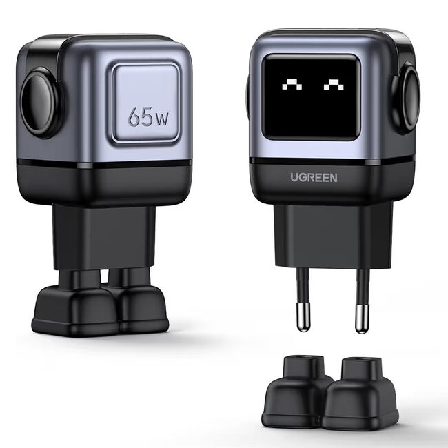 Incarcator cu Display LED, USB, 2x Type-C, GaN, Fast Charging, 65W, 3A, QC4.0+ - Ugreen Uno RG CD361 (25685B) - Black