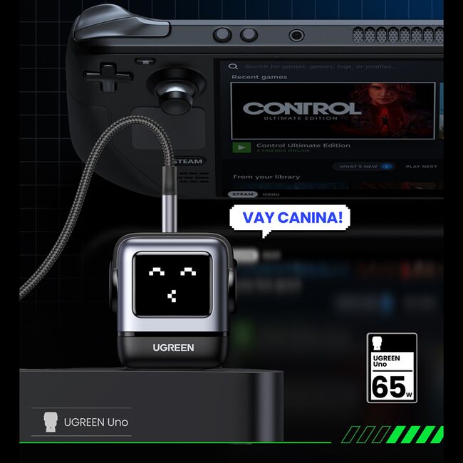 Incarcator cu Display LED, USB, 2x Type-C, GaN, Fast Charging, 65W, 3A, QC4.0+ - Ugreen Uno RG CD361 (25685B) - Black
