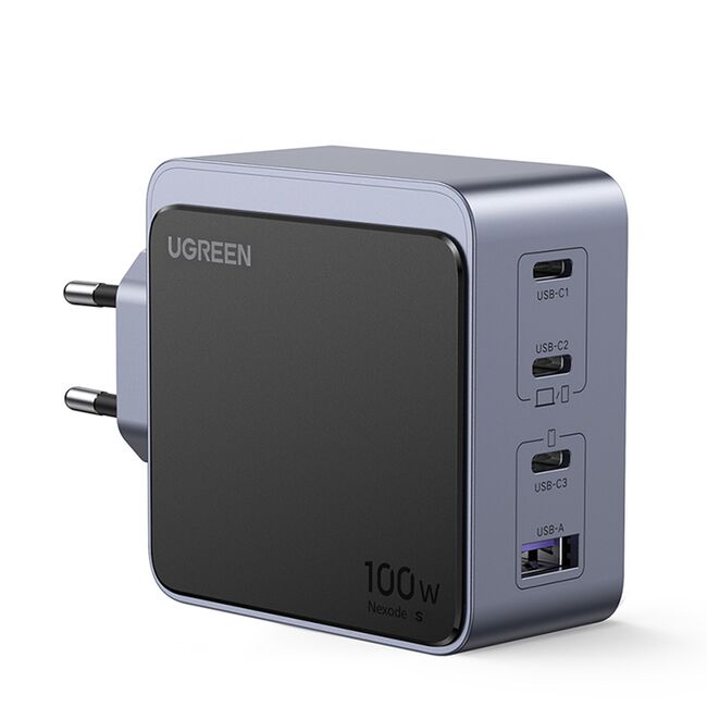 Incarcator pentru Priza USB, 2x Type-C, GaN, Fast Charging, 100W, 3A, PD3.0, QC4.0+ - Ugreen Nexode S X565 (35043) - Grey