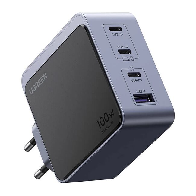 Incarcator pentru Priza USB, 2x Type-C, GaN, Fast Charging, 100W, 3A, PD3.0, QC4.0+ - Ugreen Nexode S X565 (35043) - Grey
