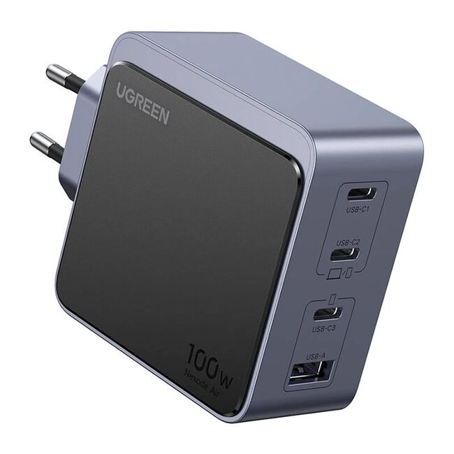 Incarcator pentru Priza USB, 2x Type-C, GaN, Fast Charging, 100W, 3A, PD3.0, QC4.0+ - Ugreen Nexode S X565 (35043) - Grey