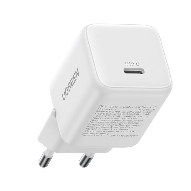 Incarcator USB-C, GaN, Fast Charging, 30W, QC4, 5V/3A - Ugreen X513 (65009) - White