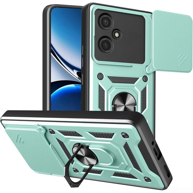 Husa pentru  Oppo A5 Pro 5G Ring Armor Kickstand Tough Rugged Cover cu protectie camera, Verde