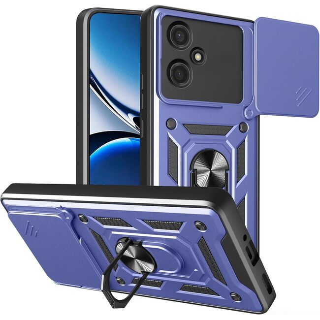 Husa pentru  Oppo A5 Pro 5G Ring Armor Kickstand Tough Rugged Cover cu protectie camera, Albastru
