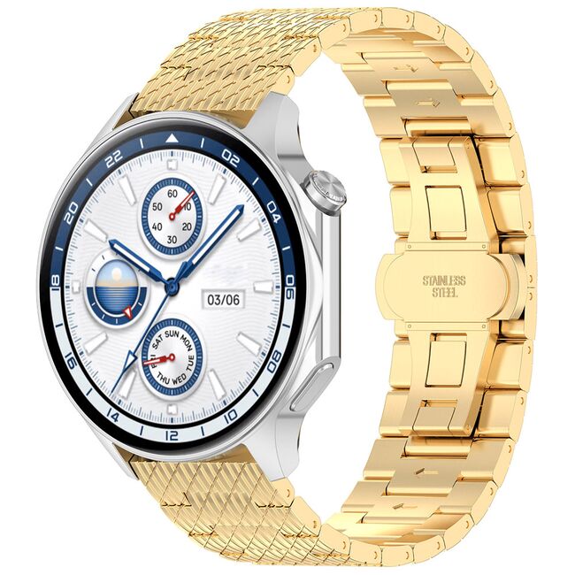 Curea pentru smartwatch Huawei Watch GT 4 (46mm) / Gt 4 Pro (46mm) / GT 2 (46mm) / GT 2 Pro / GT 3 Pro (46mm) / GT 3 / Ultimate  - Stainless Steel - latime 22 mm Auriu
