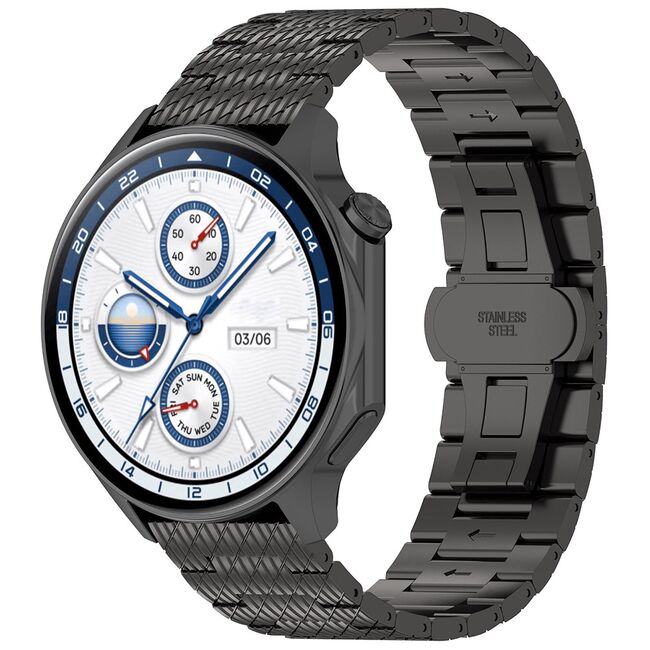 Curea pentru smartwatch Huawei Watch GT 4 (46mm) / Gt 4 Pro (46mm) / GT 2 (46mm) / GT 2 Pro / GT 3 Pro (46mm) / GT 3 / Ultimate  - Stainless Steel - latime 22 mm Negru