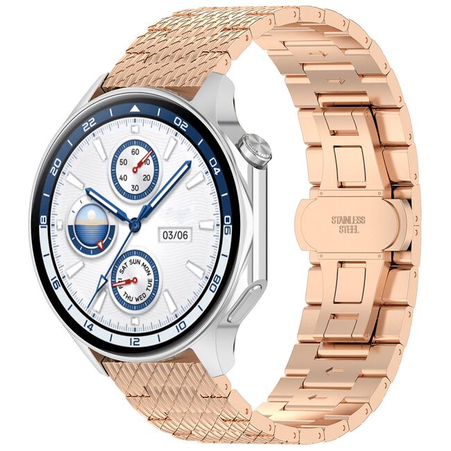 Curea pentru smartwatch Huawei Watch GT 4 (46mm) / Gt 4 Pro (46mm) / GT 2 (46mm) / GT 2 Pro / GT 3 Pro (46mm) / GT 3 / Ultimate  - Stainless Steel - latime 22 mm Roz