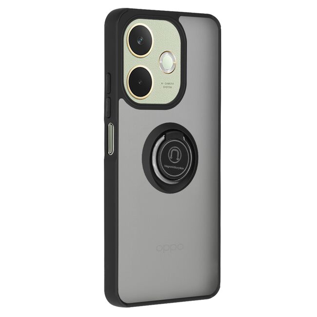 Husa de protectie pentru  Oppo A5 Pro 5G premium cu inel stand rotativ, suport magnetic si bumper anti-alunecare - Negru