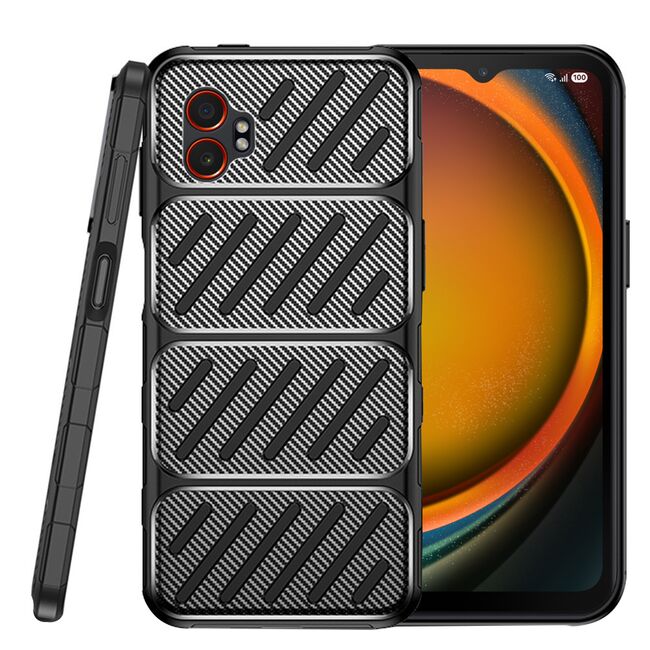 Husa de protectie pentru  Samsung Galaxy XCover7 Pro Auto Focus Slim, Anti-Scratch, cu fibra de carbon si protectie lentile - Negru electric