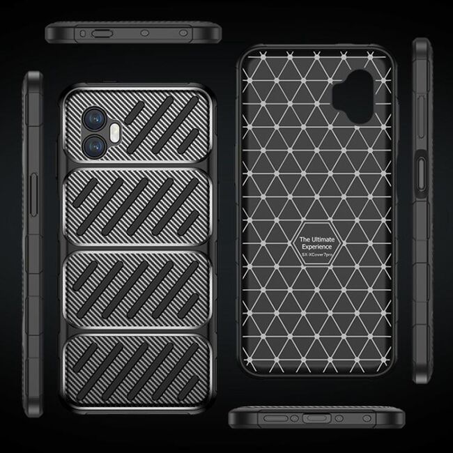 Husa de protectie pentru  Samsung Galaxy XCover7 Pro Auto Focus Slim, Anti-Scratch, cu fibra de carbon si protectie lentile - Negru electric