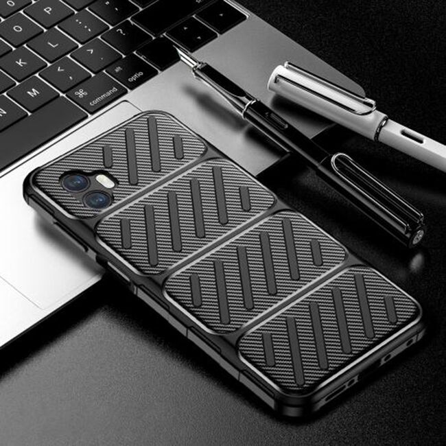 Husa de protectie pentru  Samsung Galaxy XCover7 Pro Auto Focus Slim, Anti-Scratch, cu fibra de carbon si protectie lentile - Negru electric