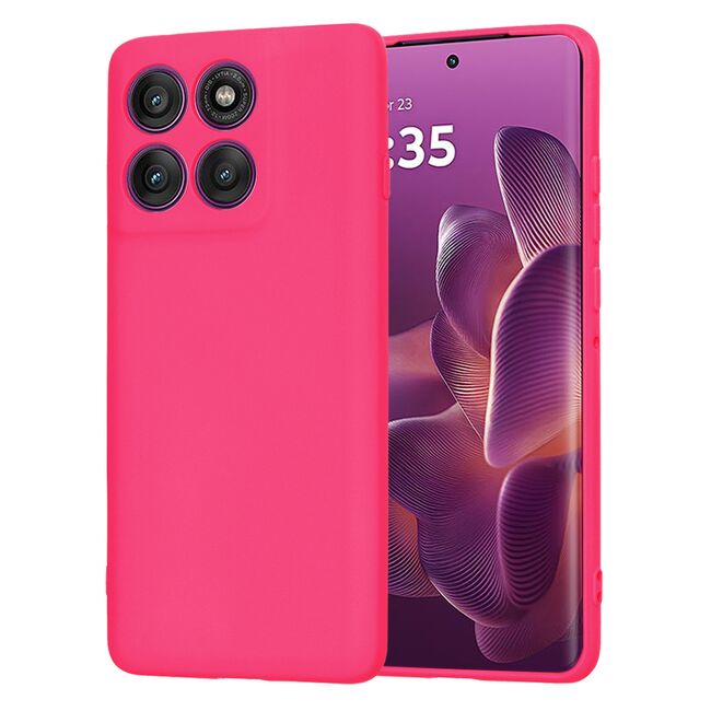 Husa pentru  Motorola Edge 60 Pro Liquid Silicone, subțire, captusita cu microfibra, anti amprentă, protectie cameră foto, Fucsia