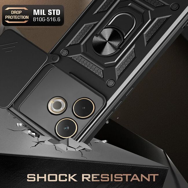 Husa pentru  Oppo A5 Pro 5G Ring Armor Kickstand Tough Rugged Cover cu protectie camera, Albastru