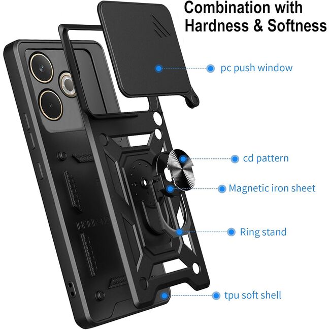 Husa pentru  Oppo A5 Pro 5G Ring Armor Kickstand Tough Rugged Cover cu protectie camera, Verde