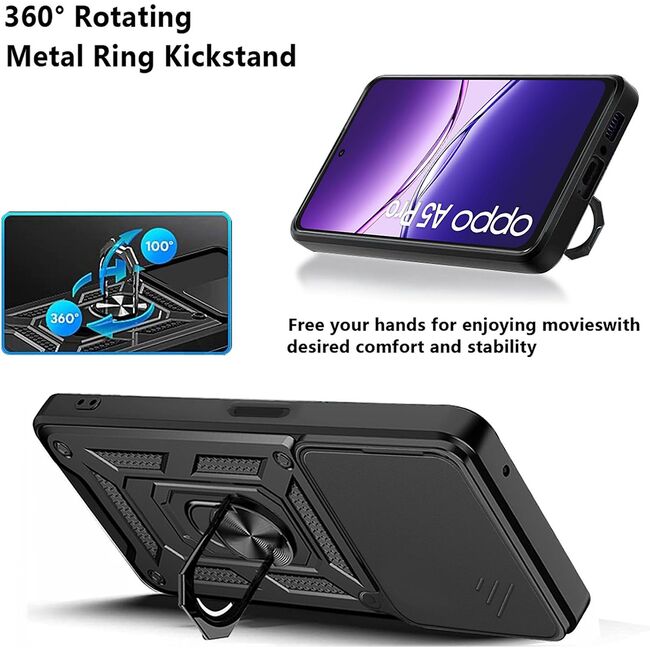 Husa pentru  Oppo A5 Pro 5G Ring Armor Kickstand Tough Rugged Cover cu protectie camera, Verde