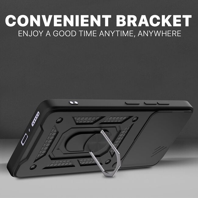 Husa pentru  Samsung Galaxy M56 Ring Armor Kickstand Tough Rugged Cover cu protectie camera, Negru
