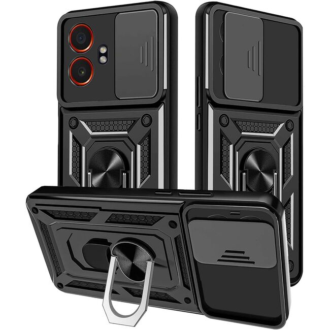Husa pentru  Samsung Galaxy XCover7 Pro Ring Armor Kickstand Tough Rugged Cover cu protectie camera, Negru