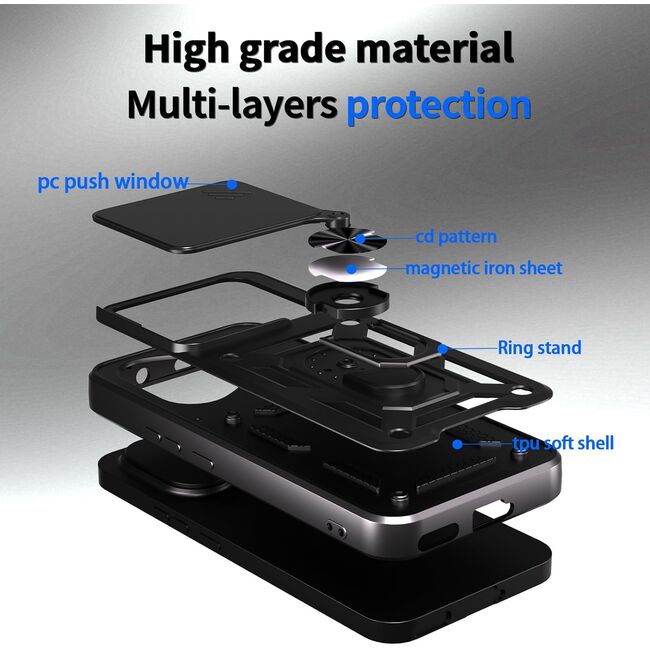 Husa pentru  Honor 400 Ring Armor Kickstand Tough Rugged Cover cu protectie camera, Negru