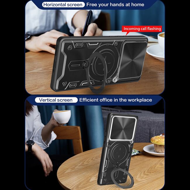 Husa pentru  Oppo A5 Pro 5G cu protecție pentru cameră și suport magnetic integrat Ring Shockproof, Negru denim