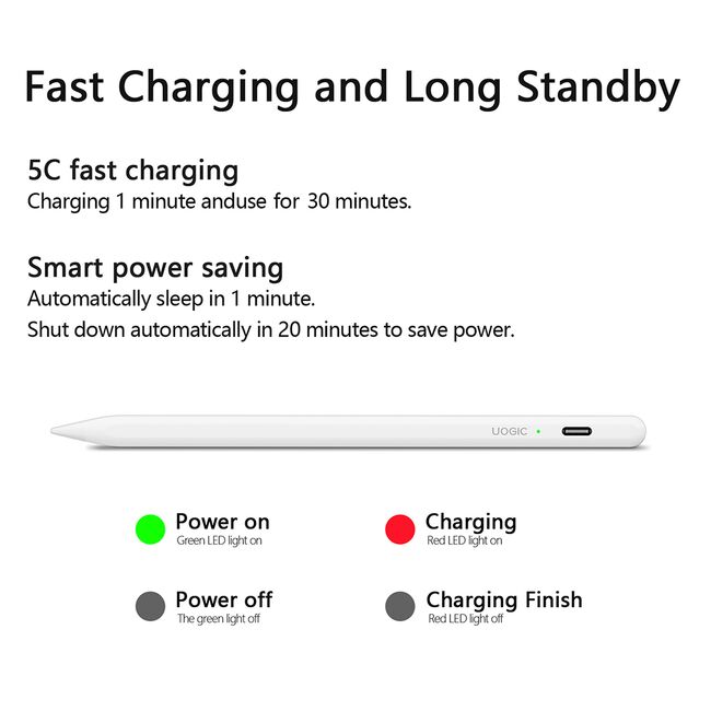 Stylus Pen pentru Tableta, Bluetooth, Type-C, 130mAh, 5V, 0.2A, Palm Rejection, Tilt Pressure Sense  - Techsuit (AC10-CP) - White