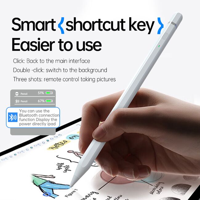 Stylus Pen pentru Tableta, Bluetooth, Type-C, 125mAh, Palm Rejection, Tilt Pressure Sense  - Techsuit (AP01 Pro) - White