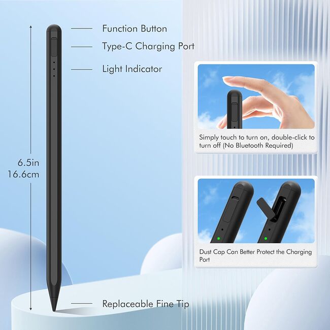Stylus Pen pentru Tableta, Type-C, Palm Rejection, Tilt Sensitivity, Side Adsorption, 125mAh - Techsuit (AX10-T) - White