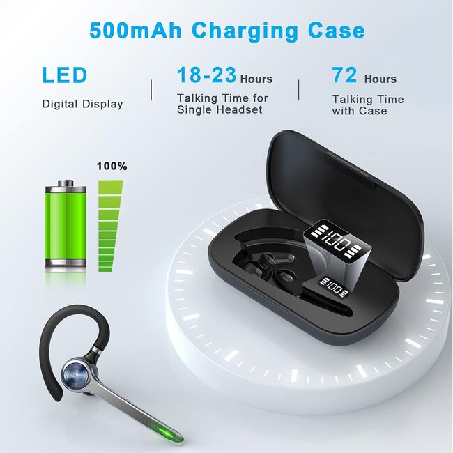 Casca Wireless Bluetooth Business ZenVoice X6 – ENC Anulare Activa a Zgomotului, 72h Autonomie, Qualcomm Chip, LED Display, Bluetooth 5.1, Hands-Free, Carcasa incarcare 500mAh USB-C, MultiPoint, Microfon Mute – Compatibilă iOS/ Android / PC - negru