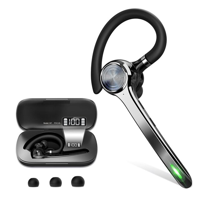 Casca Wireless Bluetooth Business ZenVoice X6 – ENC Anulare Activa a Zgomotului, 72h Autonomie, Qualcomm Chip, LED Display, Bluetooth 5.1, Hands-Free, Carcasa incarcare 500mAh USB-C, MultiPoint, Microfon Mute – Compatibilă iOS/ Android / PC - negru