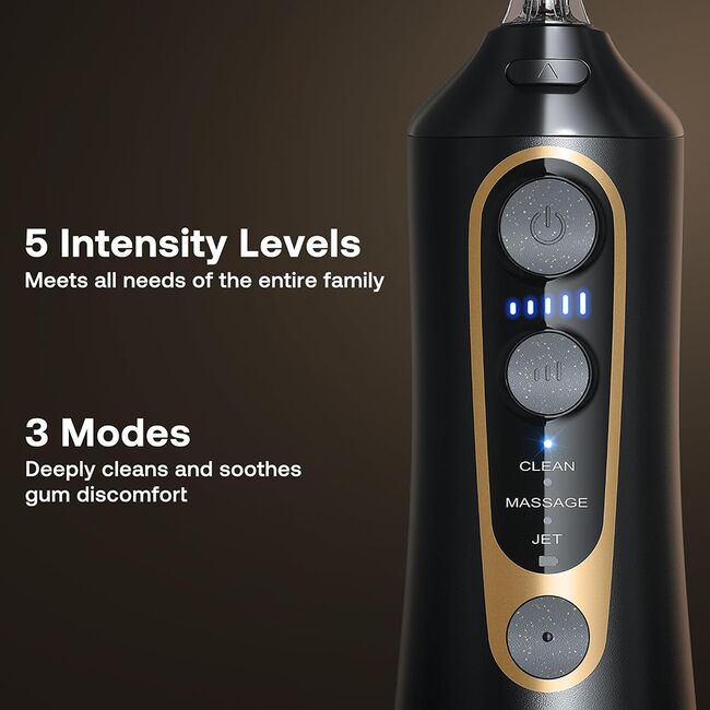 Irigator Bucal portabil Bitvae EasyClean, 15 Combinatii de Curatare, 6 Duze Jet, 300ml, IPX7, Water Pressure 130PSI, 40 Zile Autonomie, acumulator reincarcabil USB, husa de transport – Ideal pentru ingrijire Ortodontica si gingii sensibile - alb