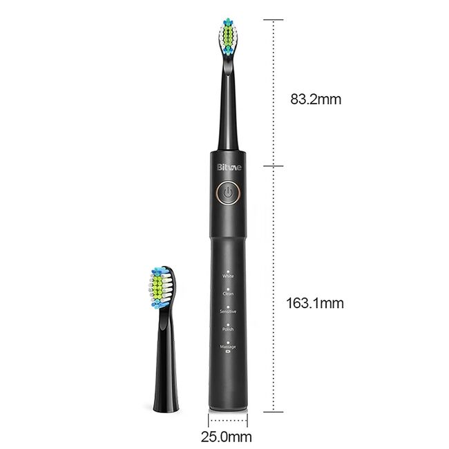 Periuta de dinti Electrica Bitvae B11E-Sonic Power, 5 Moduri White/ Clean/ Sensitive/ Polish/ Massage, 40.000 de pulsații pe minut, cu 8 Capete de Periaj, 60 Zile Autonomie, acumulator reincarcabil USB-C, IPX7, include carcasa de protectie - negru